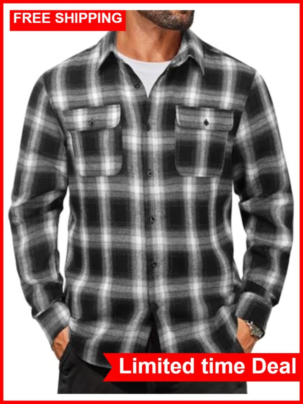 Men's Flannel Shirt Long Sleeve Plaid Button Down Casual